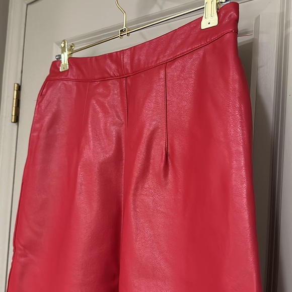 Dauphine Red PU Leather A-Line Skirt, Knee Length, Lined, Pockets ANTHROPOLOGIE - Picture 4 of 12